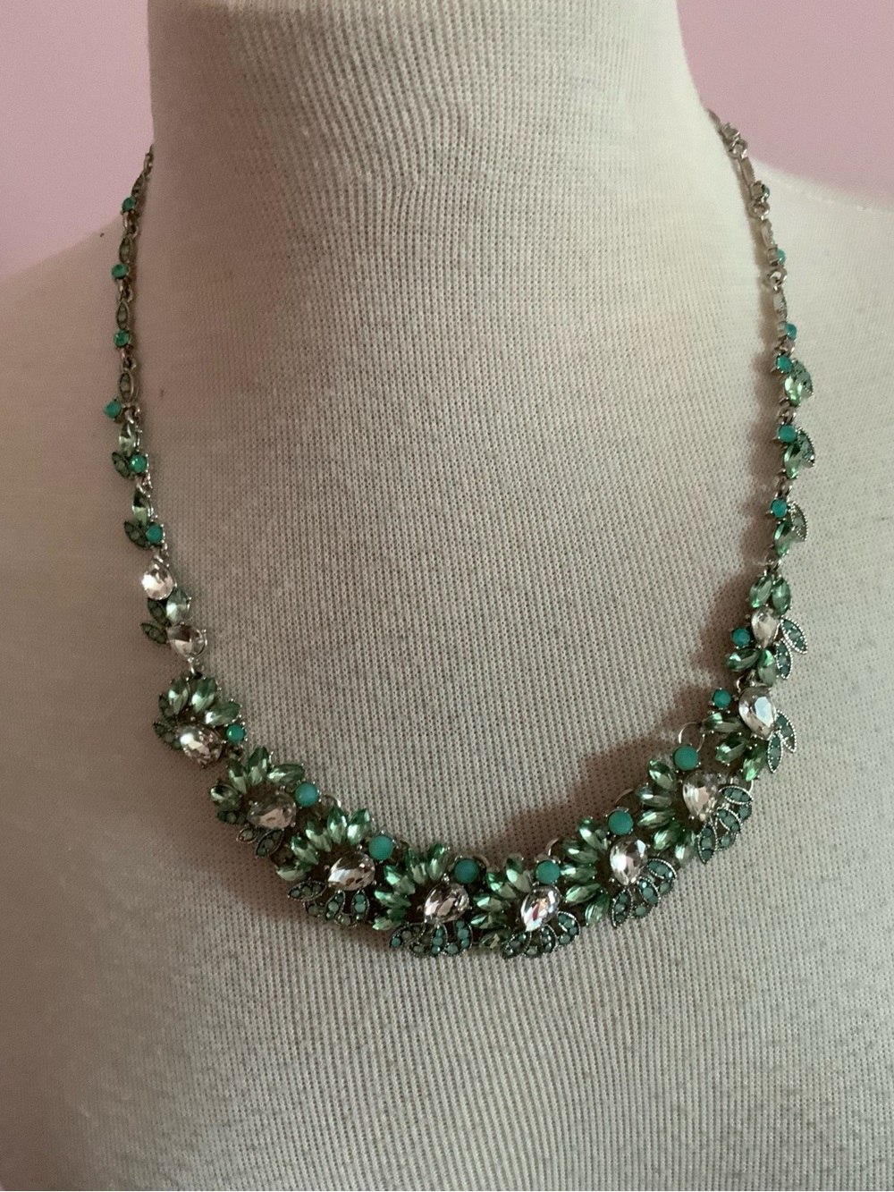 Pale Aqua Crystal Floral Statement Necklace - Unbranded